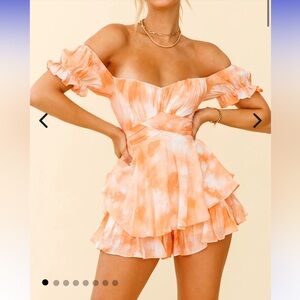 Angel Biba Linka off shoulder tie back romper tie dye orange size M EUC